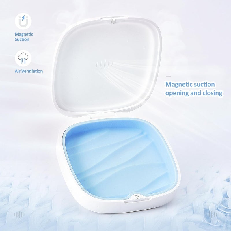 Gaboolo Store Retainer Case Slim Aligner Case with Vent Holes Removable Inner Tray Silicone for Easy Cleaning (1Pack White Blue) - Image 5